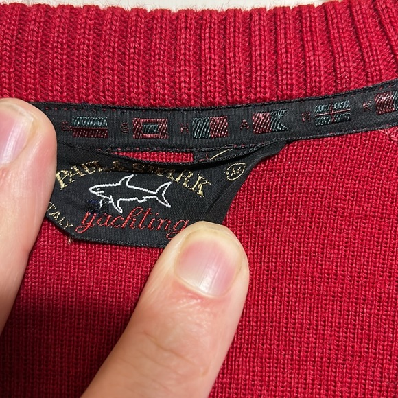 Paul & Shark Yachting Wool Blend Elbow patch red v neck sweater - Picture 5 of 12